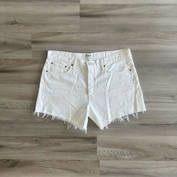 Agolde Los Angeles white button down fringe jean shorts - Picture 1 of 11